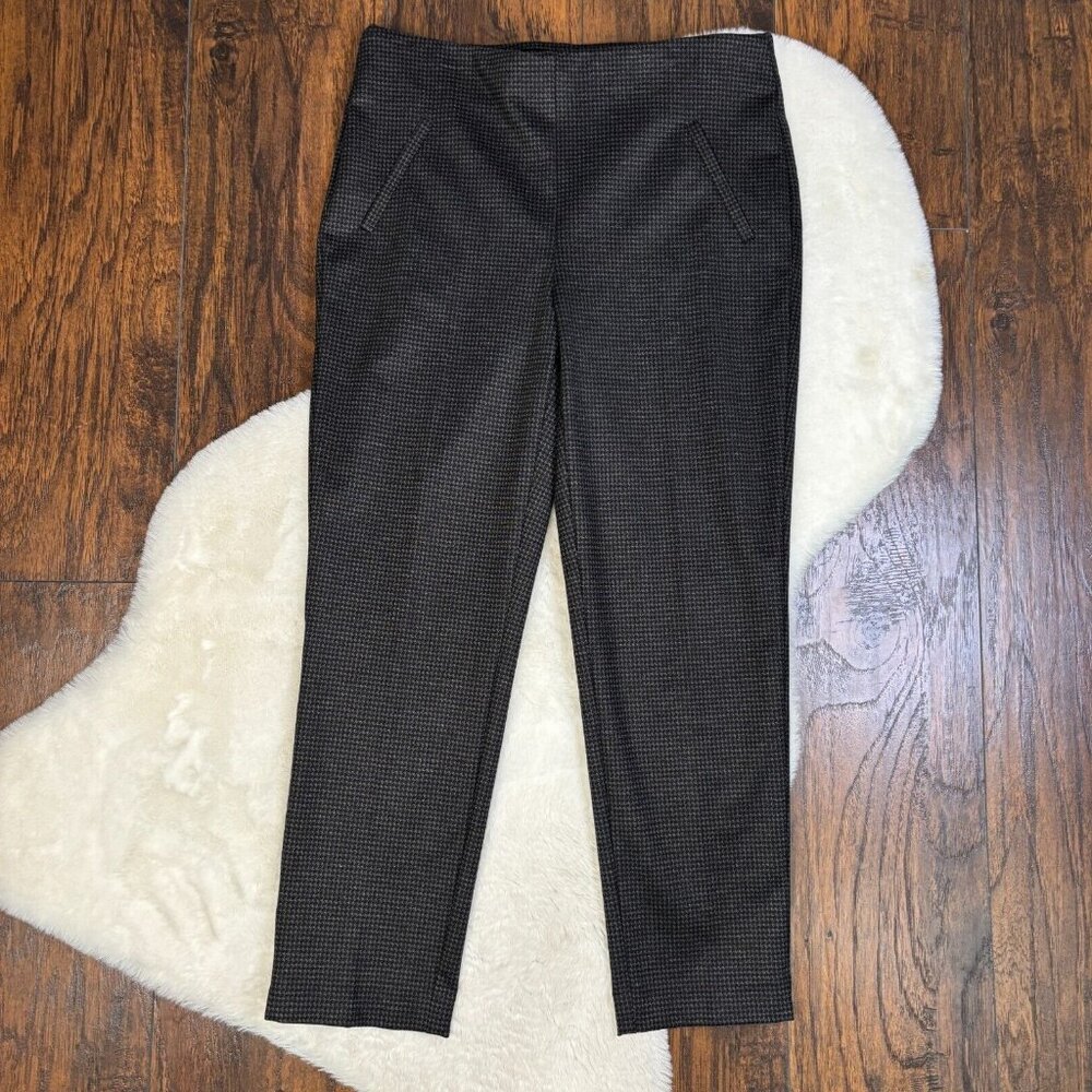 Chico's Pants 1 Women's 8 Black Gray Houndstooth Slim Leg Elastic Waist Pull-On - Picture 1 of 11